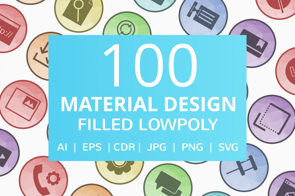 100 Material Design Filled Low Poly Icons example image 1