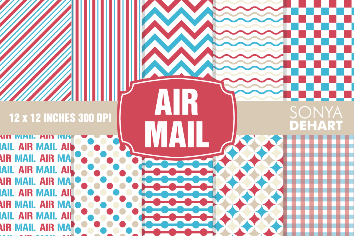 Air Mail Postal Digital Paper Pattern Pack example image 1