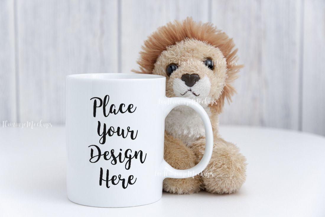 White digital coffee mug mock up kids toy background example image 1