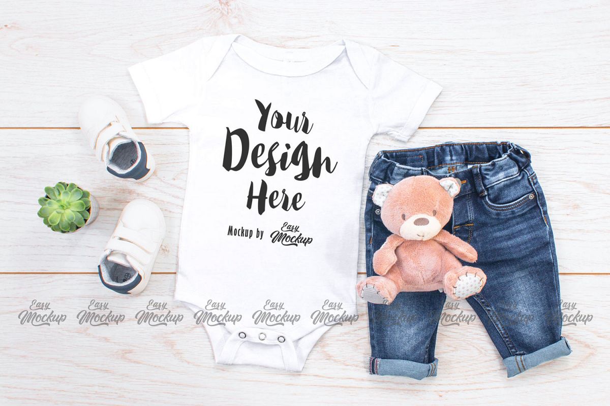 White Bella Canvas 100B MockUp One Piece Flat Lay Bodysuite example image 1