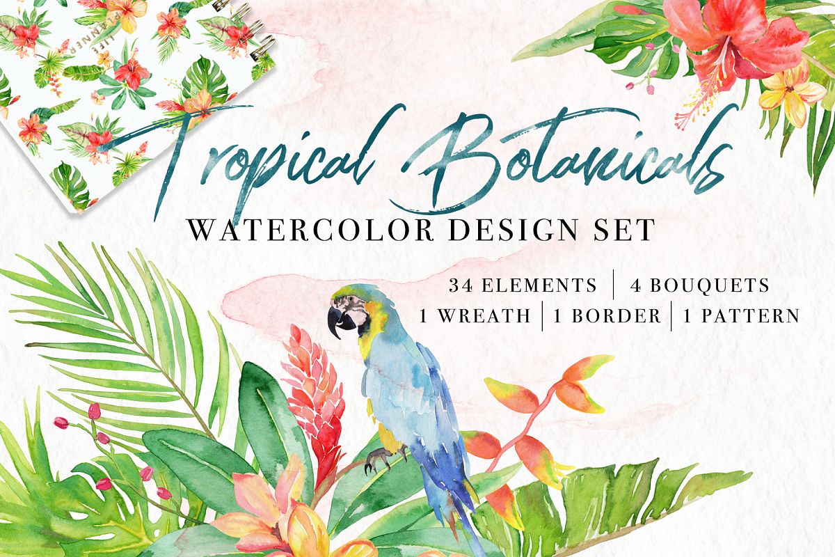 Tropical Botanicals Watercolor Set example image 1