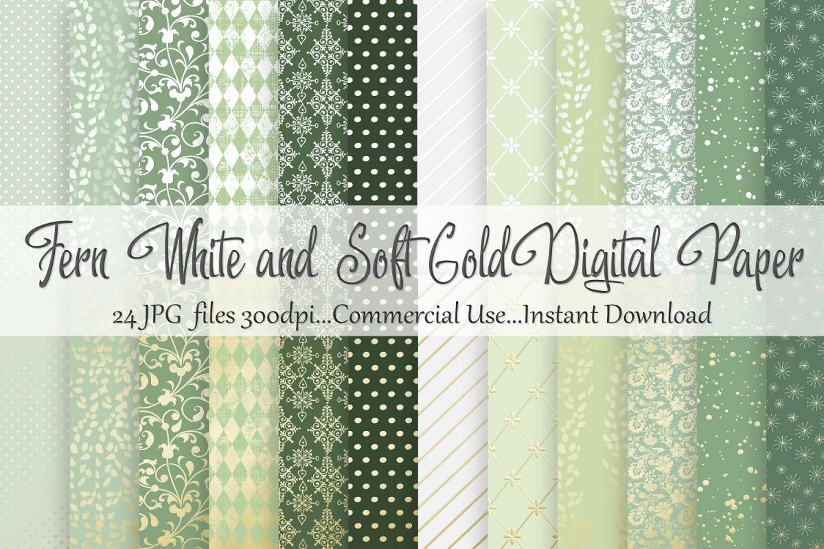 Fern White and Soft Gold Digital Paper example image 1