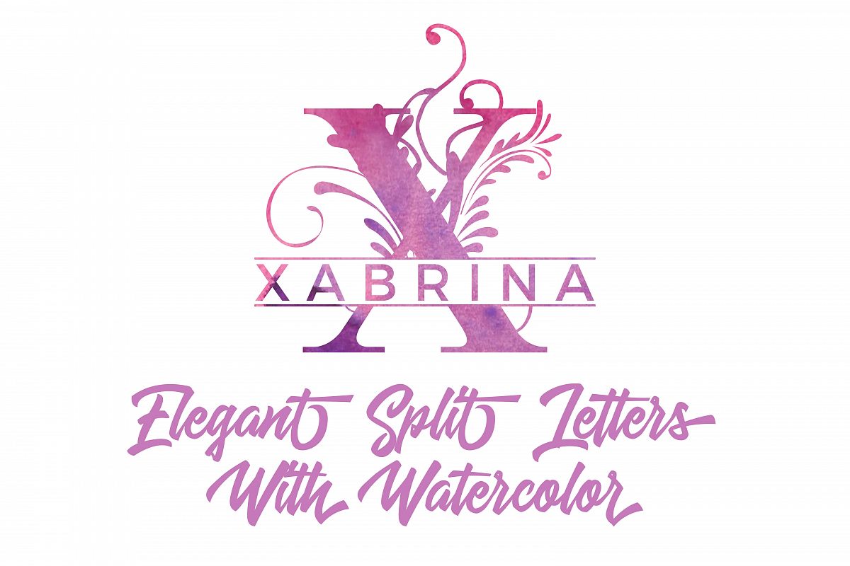 Elegant Split SVG and DXF Letters with Watercolor example image 1
