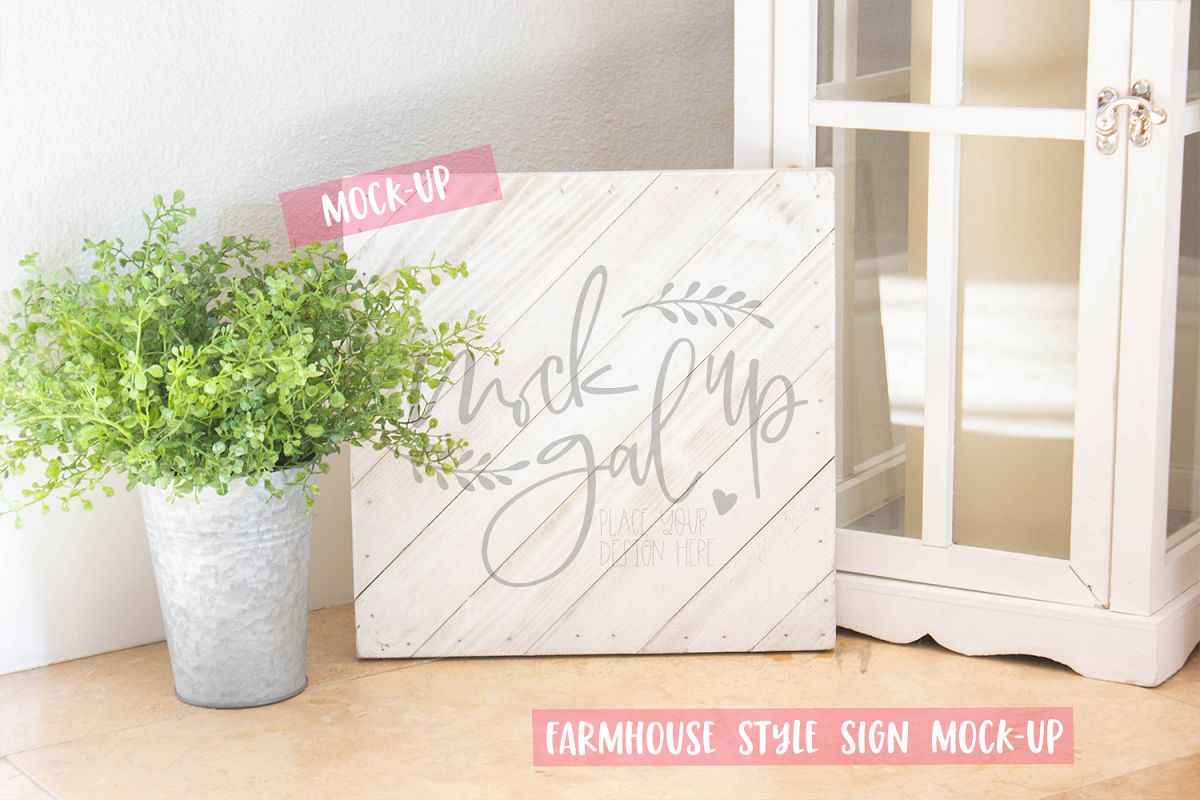 White Square Farmhouse Style Sign Mock-Up No. 4 - White Wood example image 1