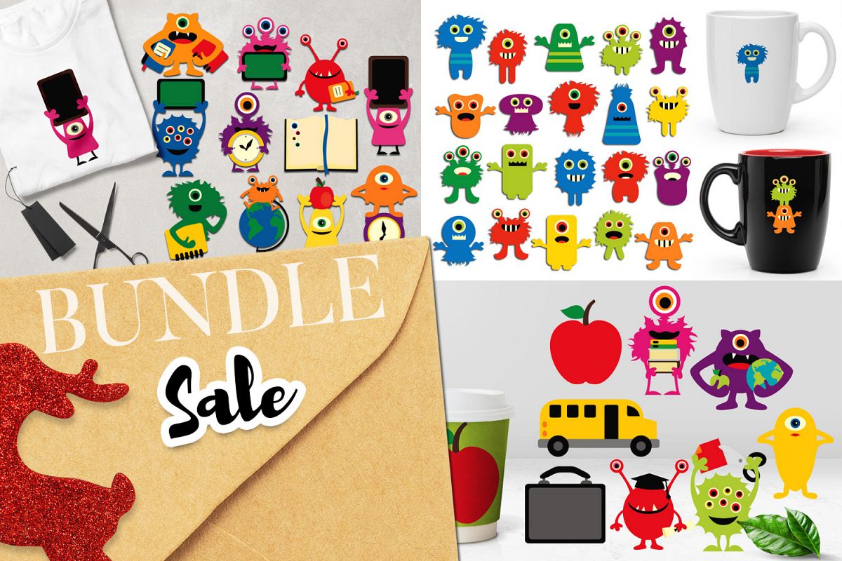 Back to school monsters clip art graphics bundle example image 1
