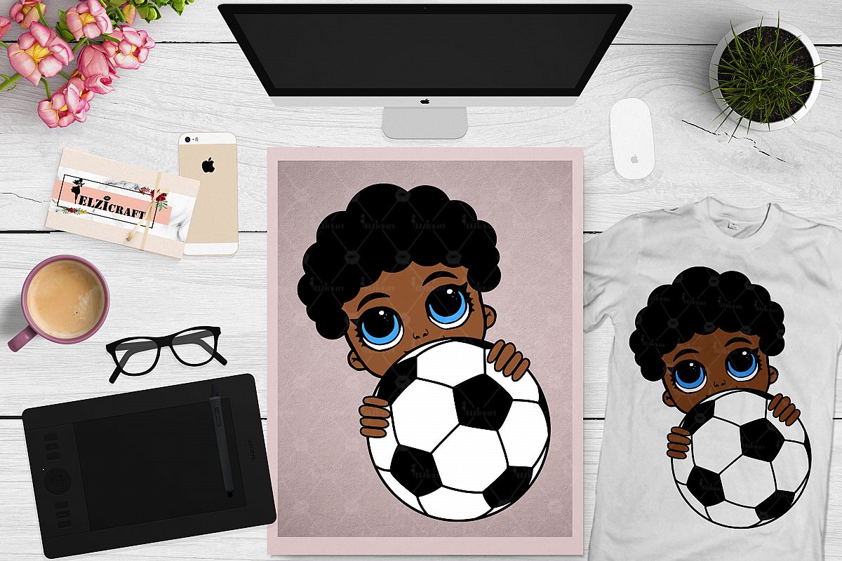 Afro Peeking Baby Boy, Football, Sport, Ball SVG Cut File example image 1