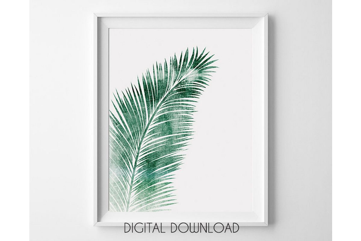 Green Palm Leaf Wall Art, Tropical Leaf for Living Room example image 1