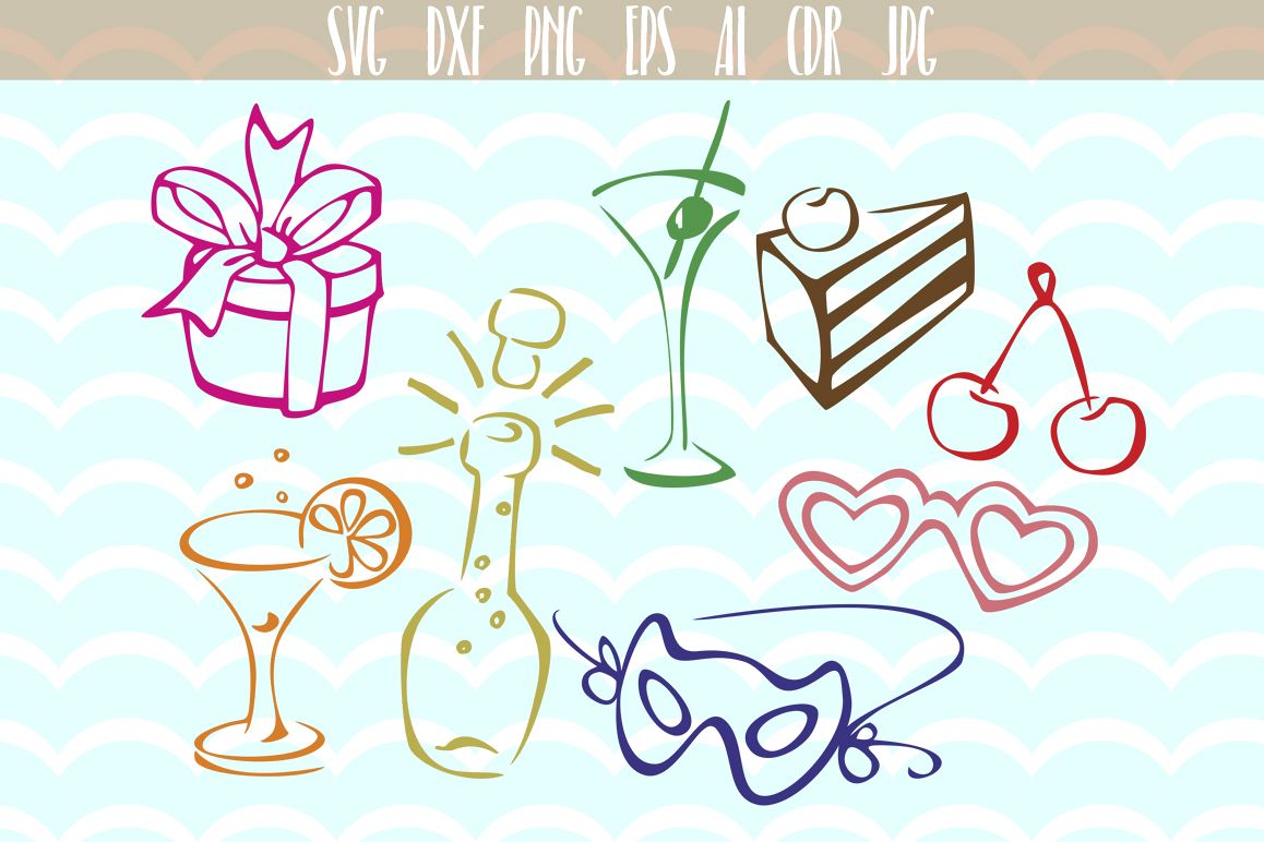 Party SVG set Birthday party SVG, Party Svg cutting files, Vector Party designs Bundle , Silhouette , Cricut, Cameo. example image 1