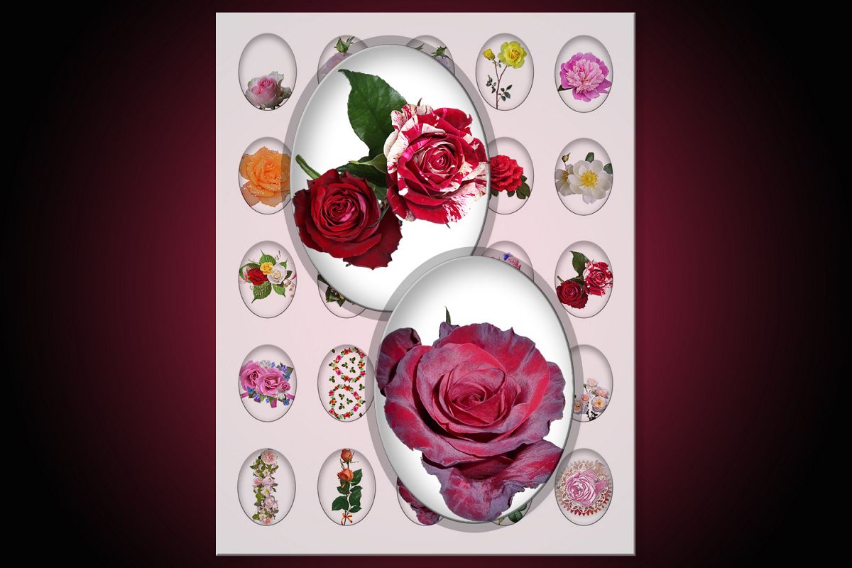 Oval Printable Flowers, Flowers Digital Gollage Sheet, SALE example image 1