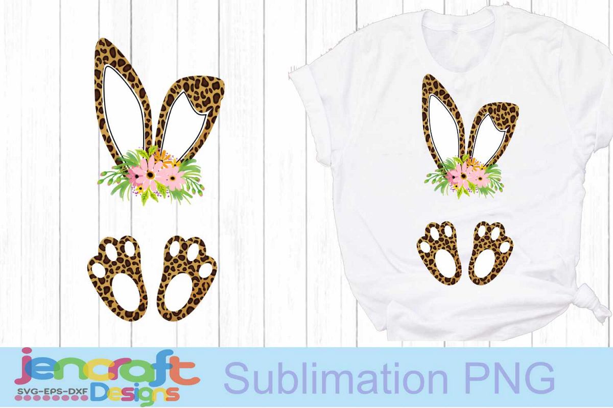 Easter Cheetah print bunny ears and feet with flower PNG