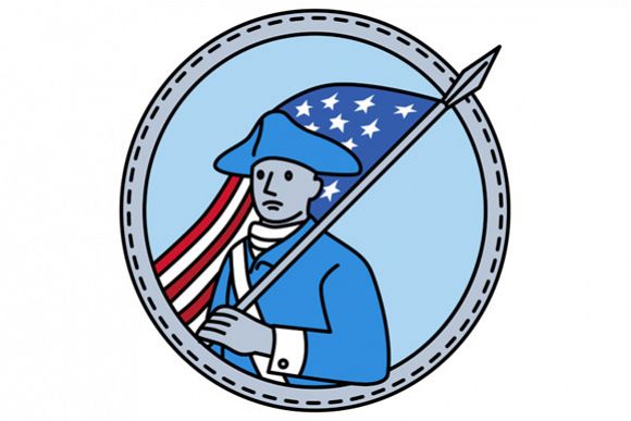 American Revolutionary Soldier Flag Circle Mono Line example image 1