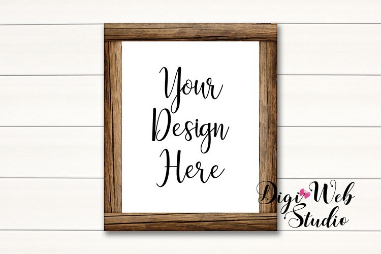 Wood Sign Mockup - Wood Frame on White Shiplap example image 1