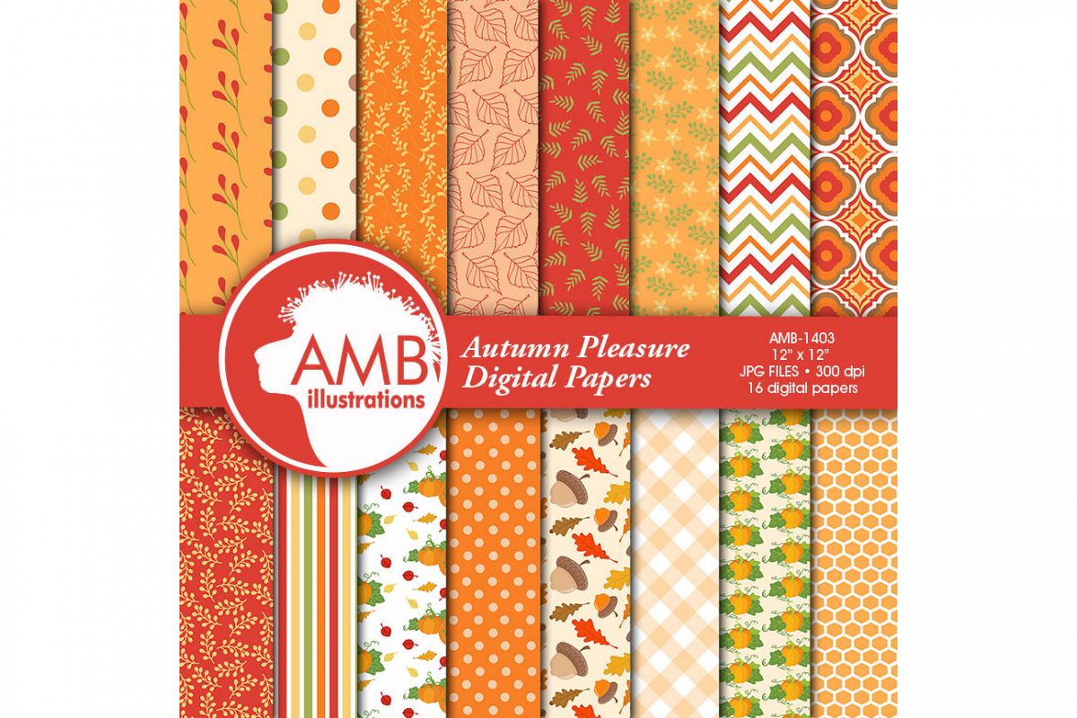 Autumn Digital Papers, Autumn Leaves Paper, Harvest Backgrounds, Pumpkin papers, Fall digital papers, Commercial Use, AMB-1403 example image 1