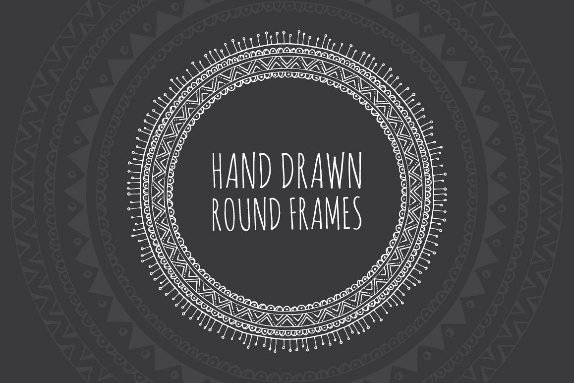 10 Hand Drawn Decorative Round Frames example image 1
