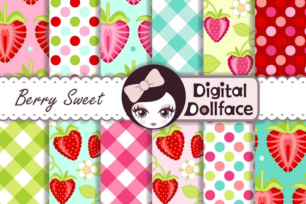 Strawberry Digital Paper / Berry Sweet Patterns example image 1