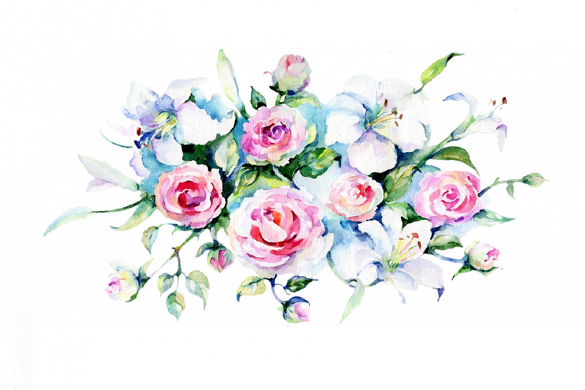 Download Festive bouquet of flowers PNG watercolor set