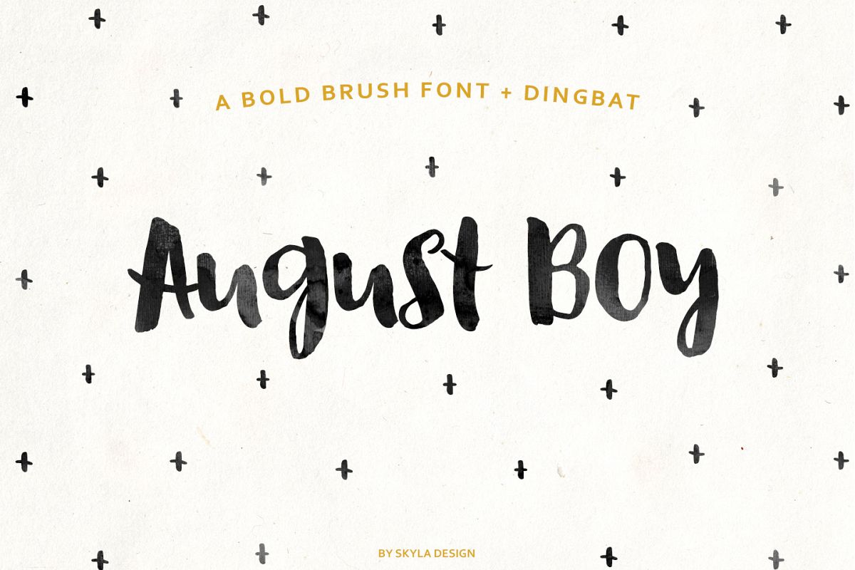 August Boy - Modern, bold, brush font + dingbat clipart example image 1