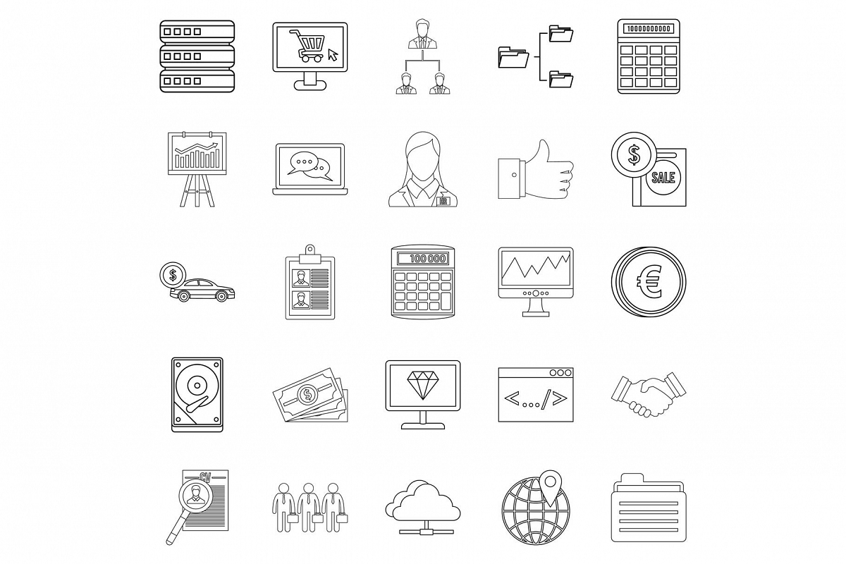 Financier icons set, outline style example image 1