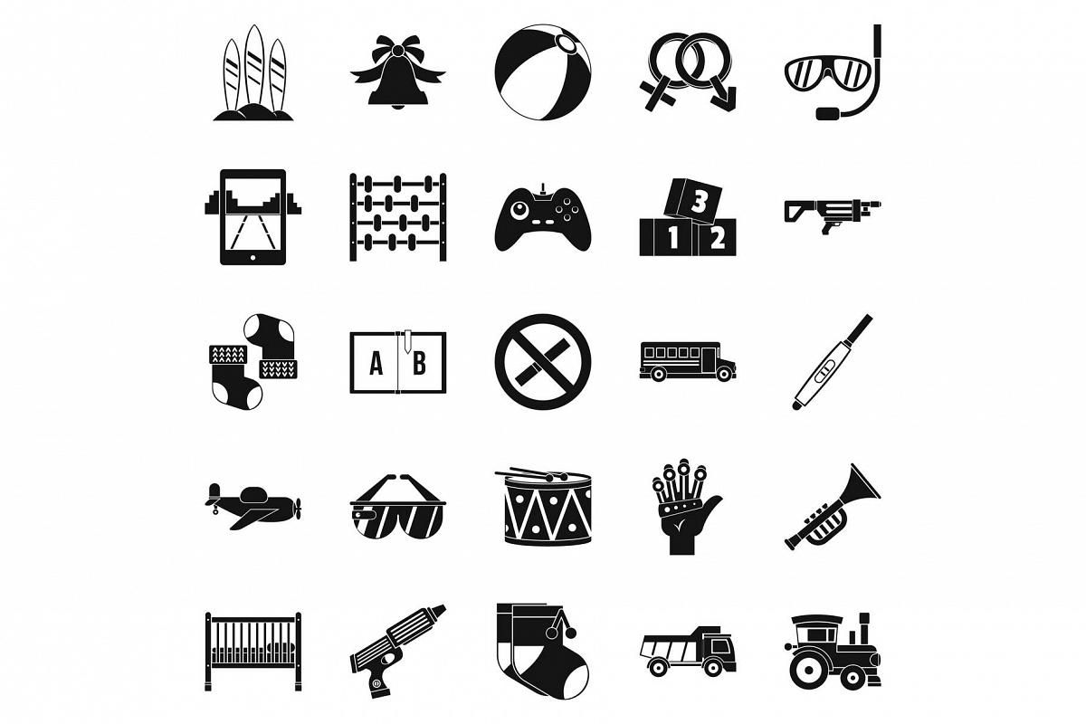 Children playroom icons set, simple style example image 1