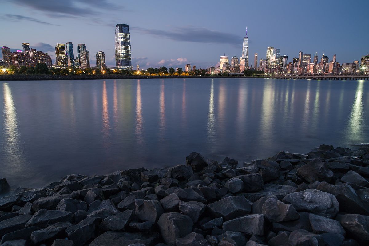 Downtown Manhattan and jersey city during twilight example image 1