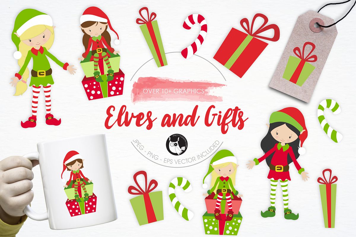 Elves and Gifts graphics and illustrations example image 1