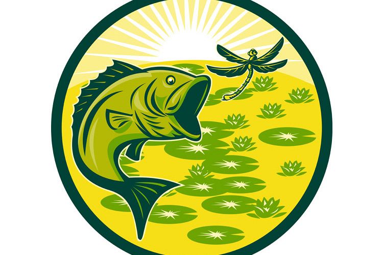 largemouth bass jumping with dragonfly example image 1