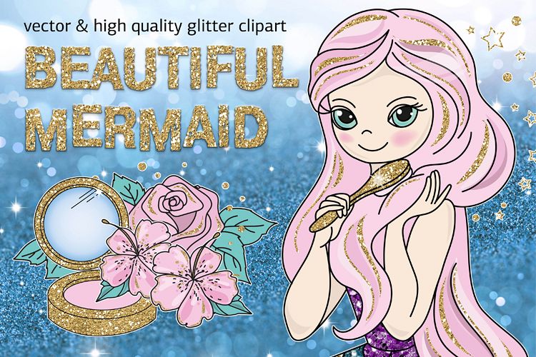 BEAUTIFUL MERMAID Vector Illustration Set example image 1