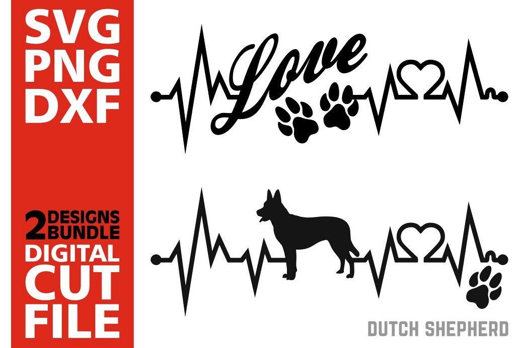 2x Dutch Shepherd Bundle Svg Dog Svg Heartbeat Svg Love