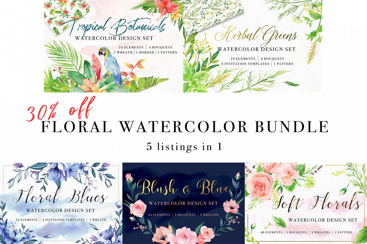 Floral Watercolor Bundle example image 1