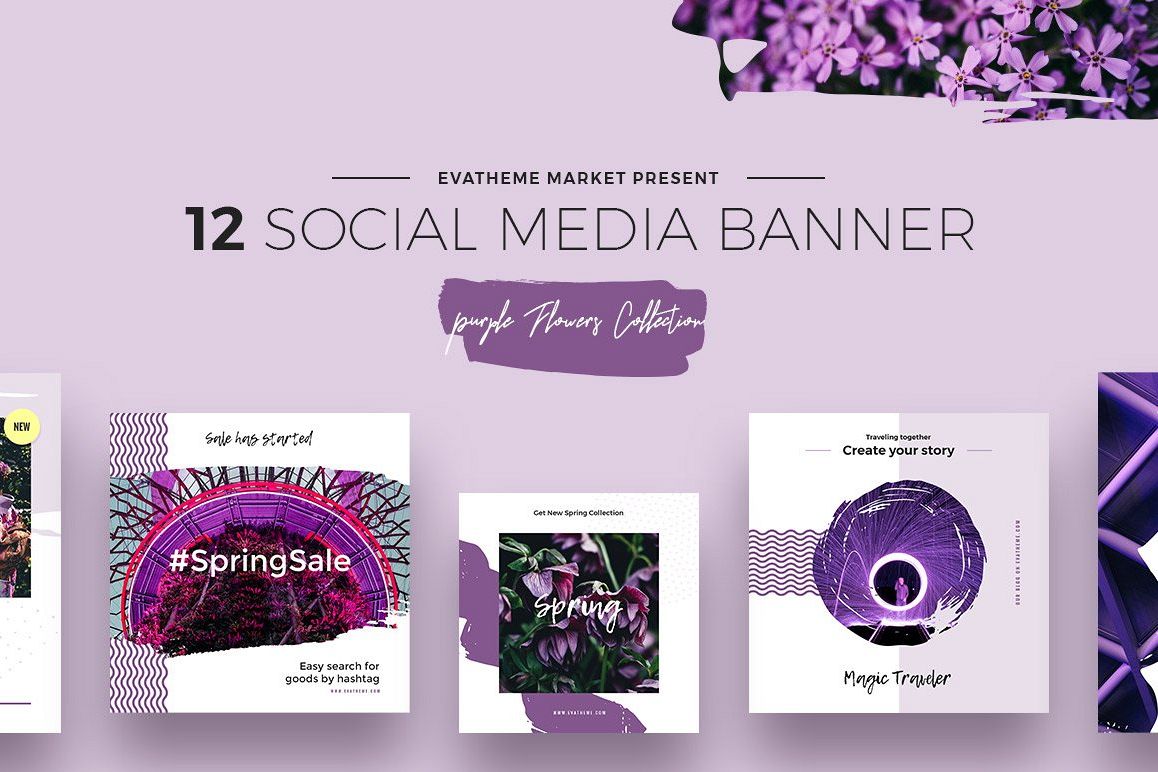Purple Flowers Social Media Designs example image 1