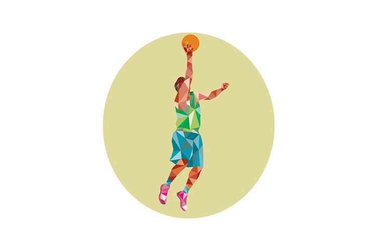 Basketball Player Lay Up Rebounding Ball Low Polygon example image 1