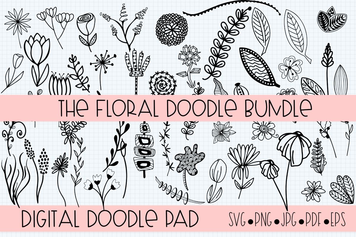 Floral Doodle Bundle Silhouette and Cricut example image 1