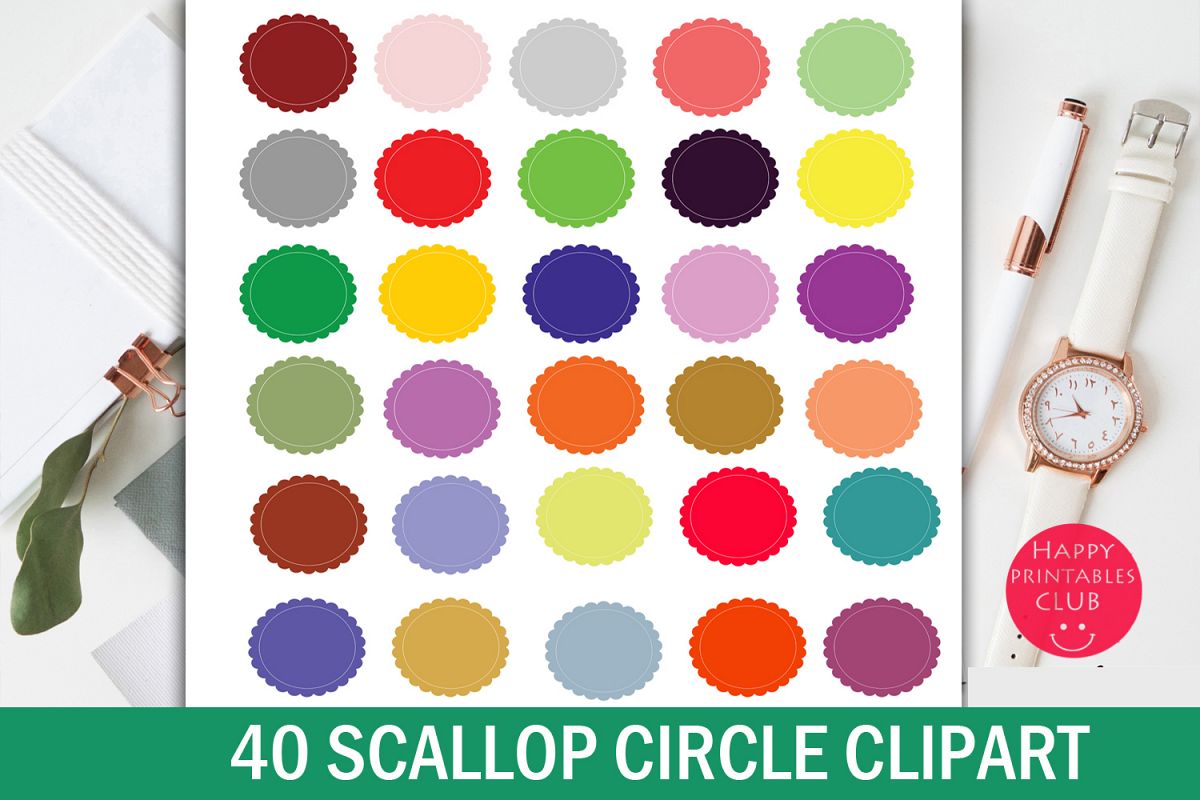 40 Scallop Circle Clipart-Circle Sticker Clipart example image 1