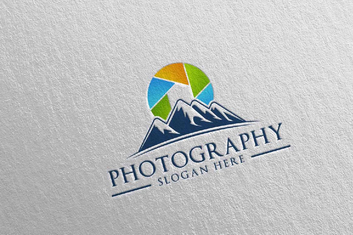 Abstract Mountain Camera Photography Logo 12 example image 1