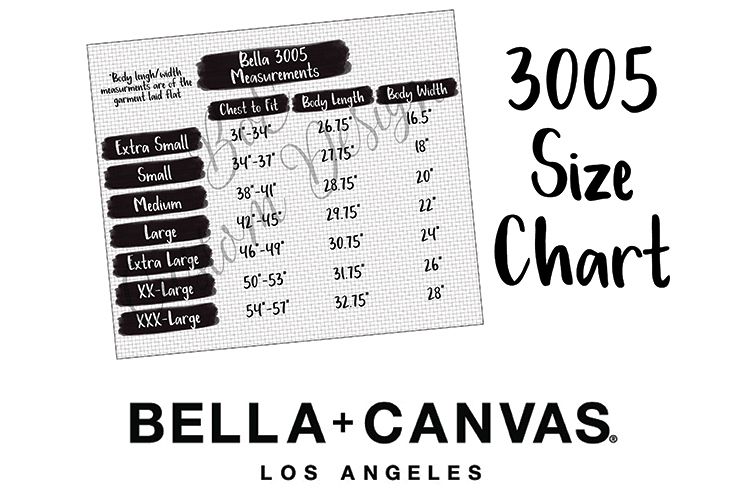 Bella 3005 Size Chart - 3005 Measurement Chart example image 1