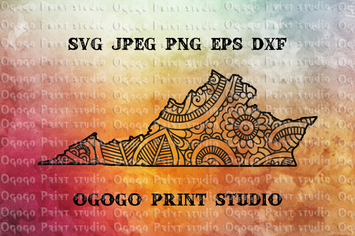 Virginia Map SVG, Zentangle SVG, Mandala svg example image 1