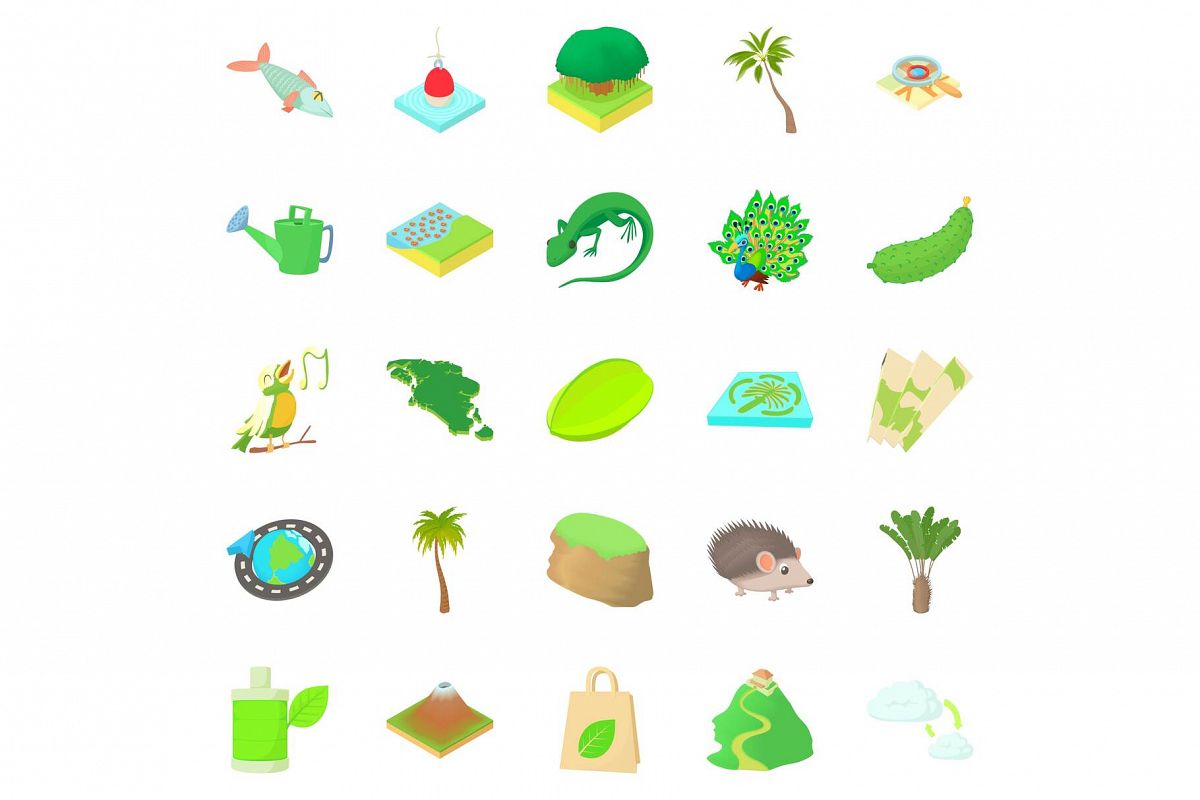 Hiking trails icons set, cartoon style example image 1