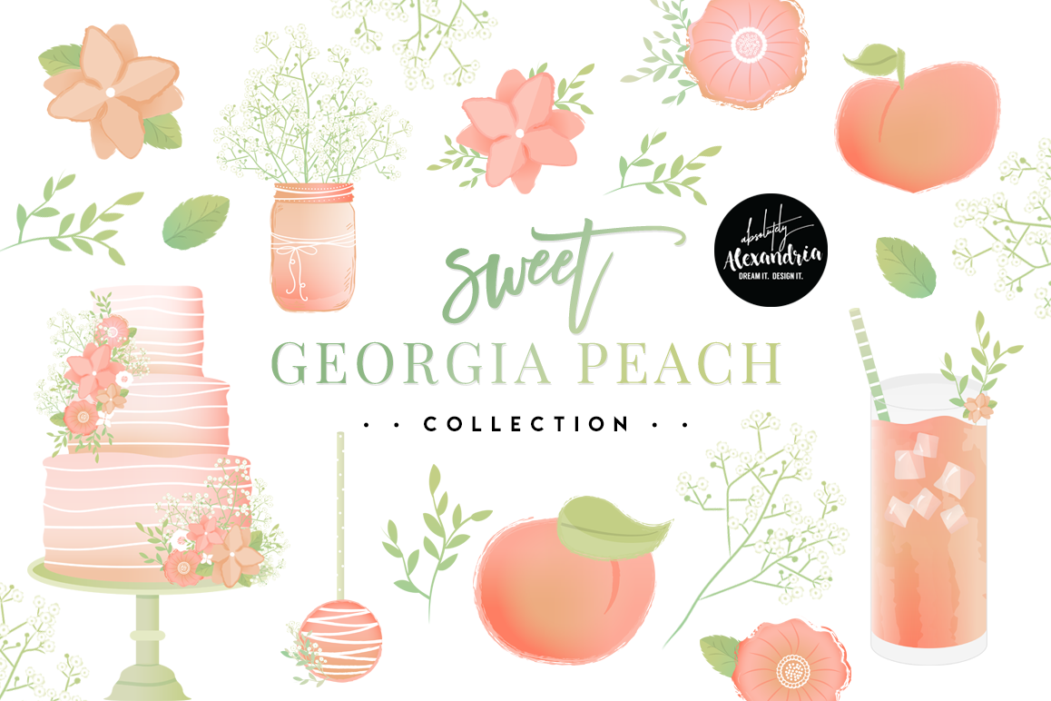 Sweet Georgia Peach Clipart Graphics & Digital Paper Patterns Bundle example image 1