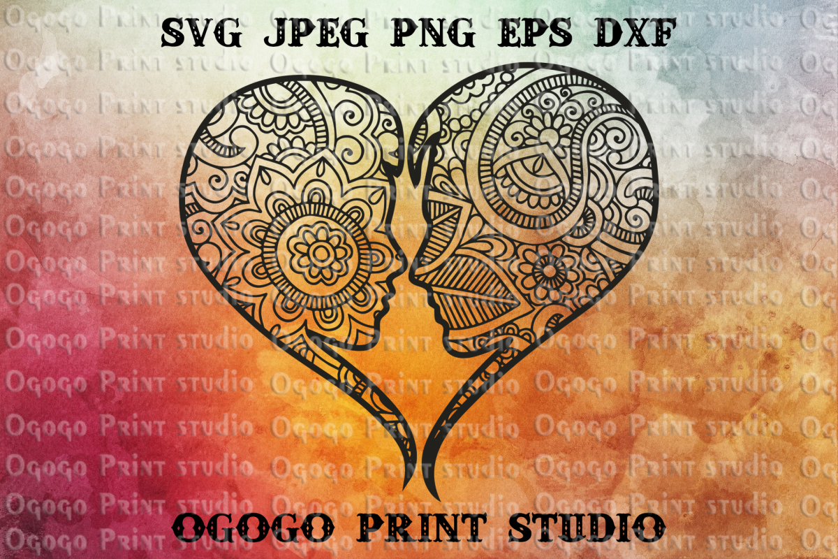 Heart SVG, Mandala svg, Zentangle SVG, Love svg, Kiss svg example image 1