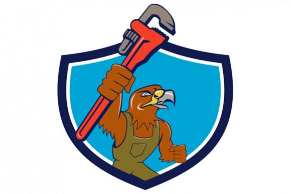 Hawk Plumber Wrench Crest Cartoon example image 1