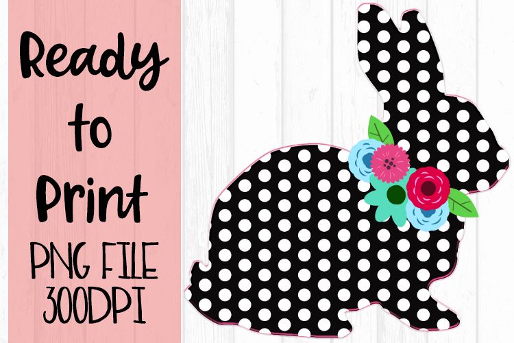 Polka Dot Easter Bunny with Flowers Ready to Print example image 1