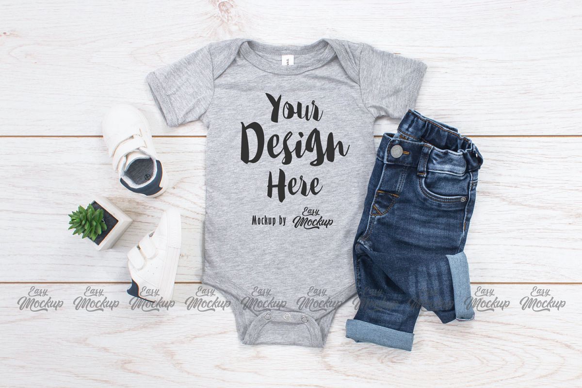 Athletic Heather Bella Canvas 100B MockUp One Piece Flat Lay example image 1