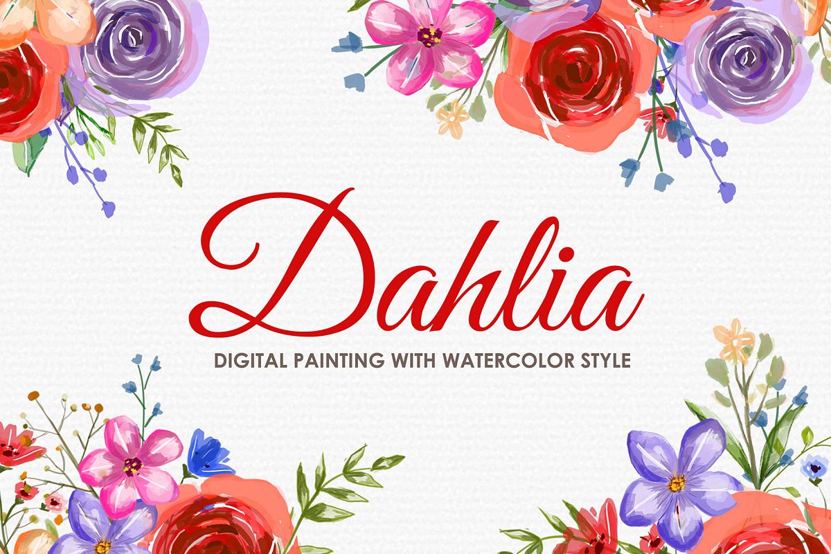 Dahlia - Digital Watercolor Floral Flower Style Clipart example image 1