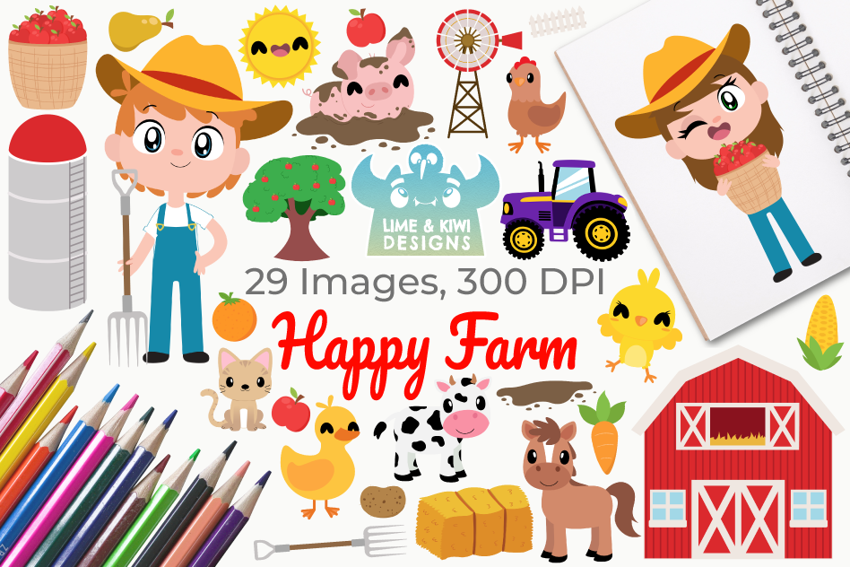 Happy Farm Clipart, Instant Download Vector Art example image 1