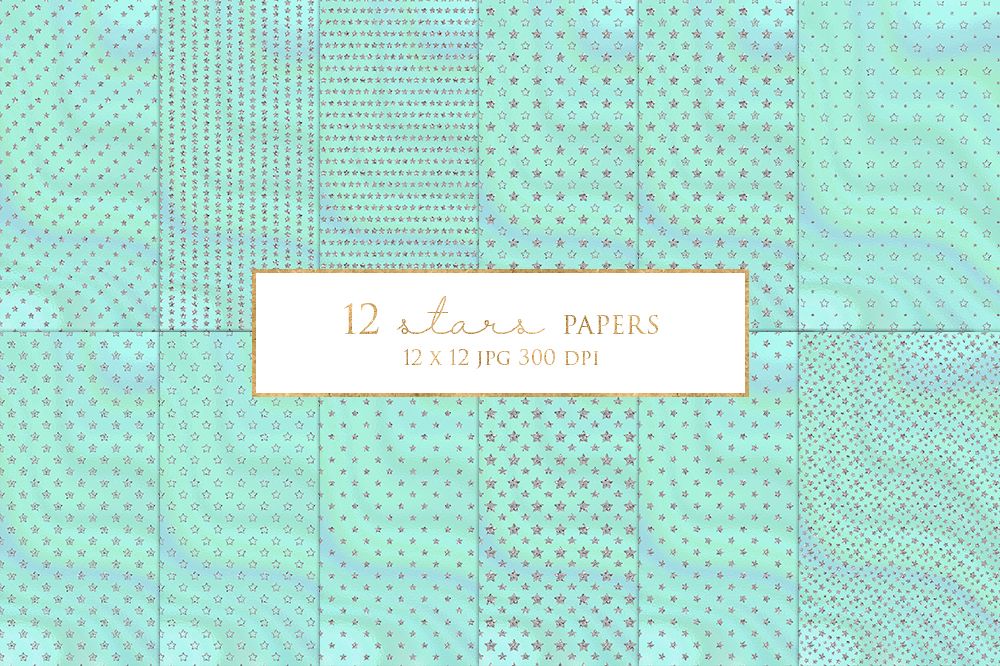 12 Silver Stars Digital Paper Pack example image 1