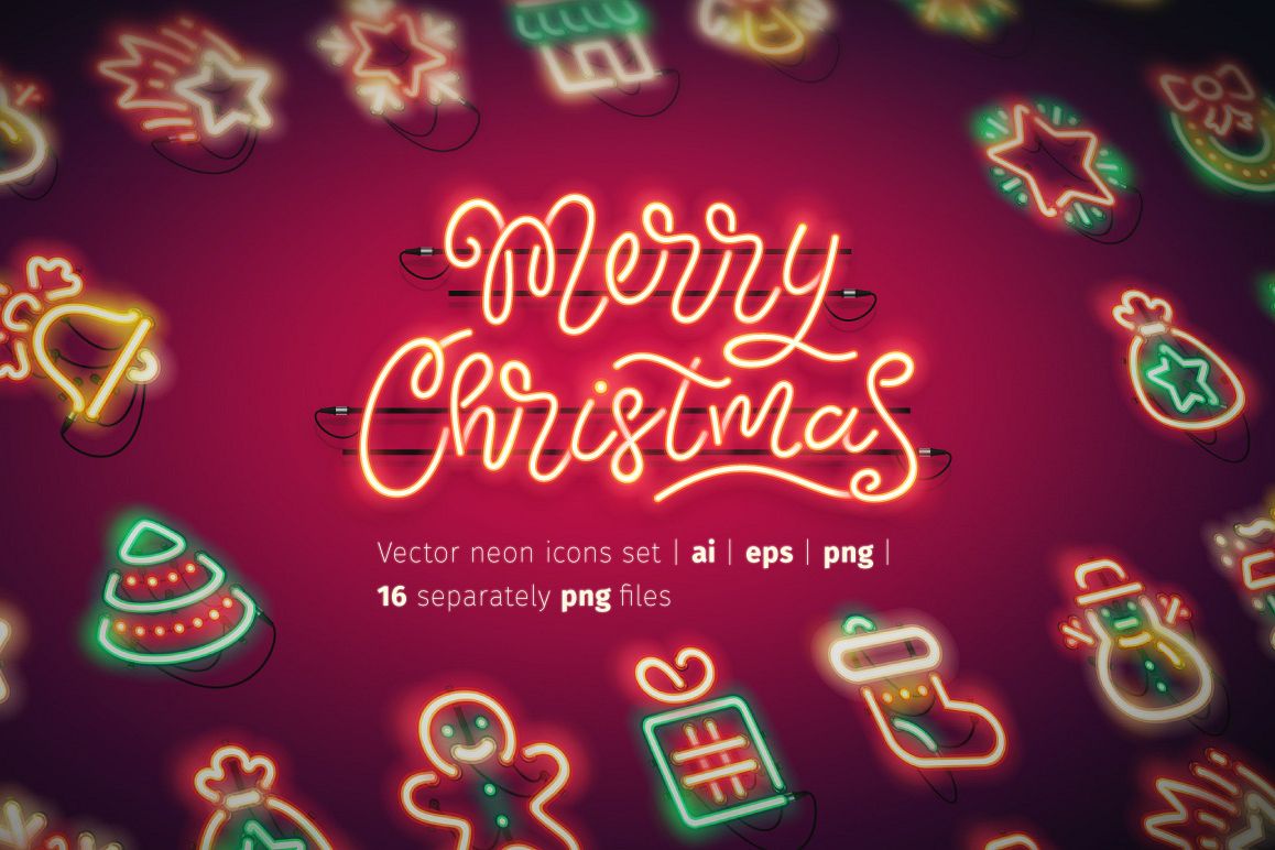 Christmas Colorful Neon Icons example image 1