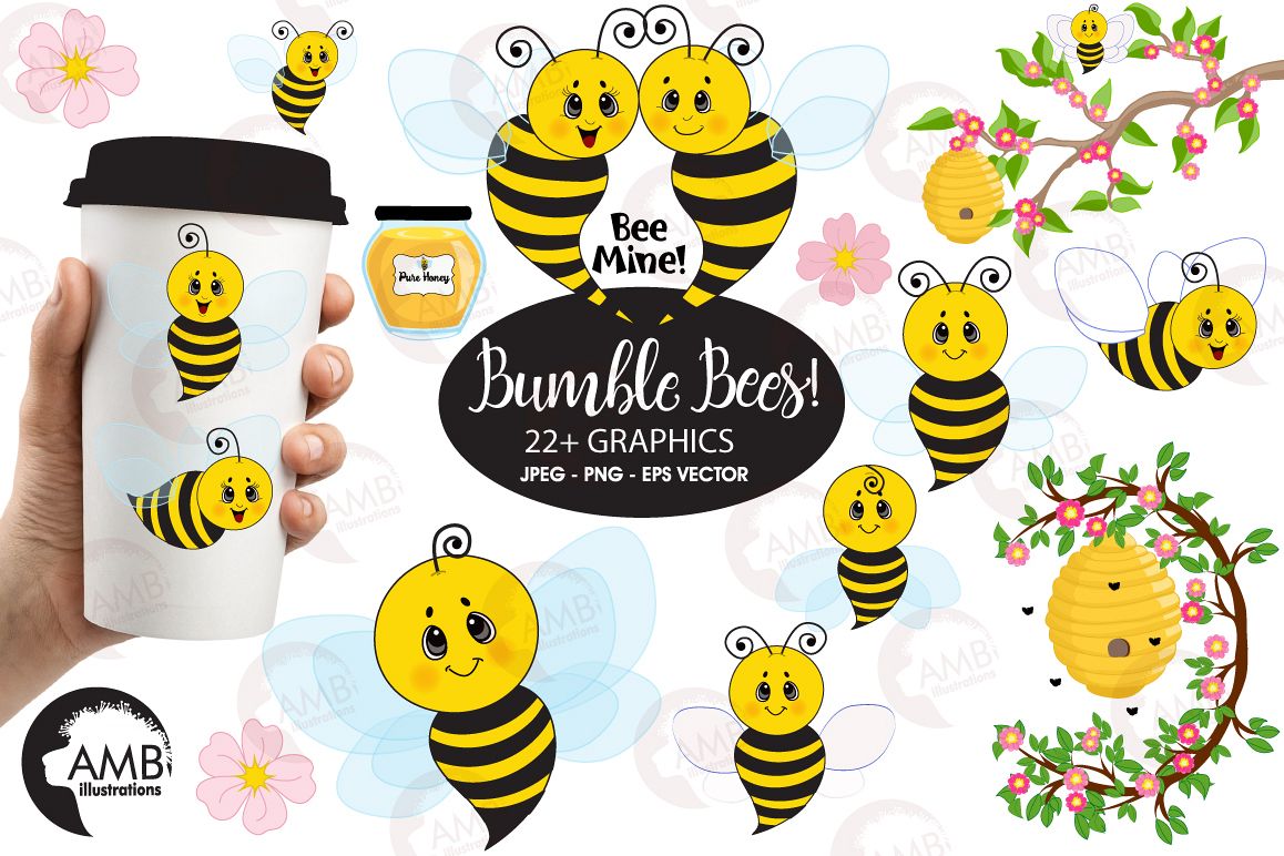Bumble bee cliparts, graphics, illustrations AMB-921 example image 1