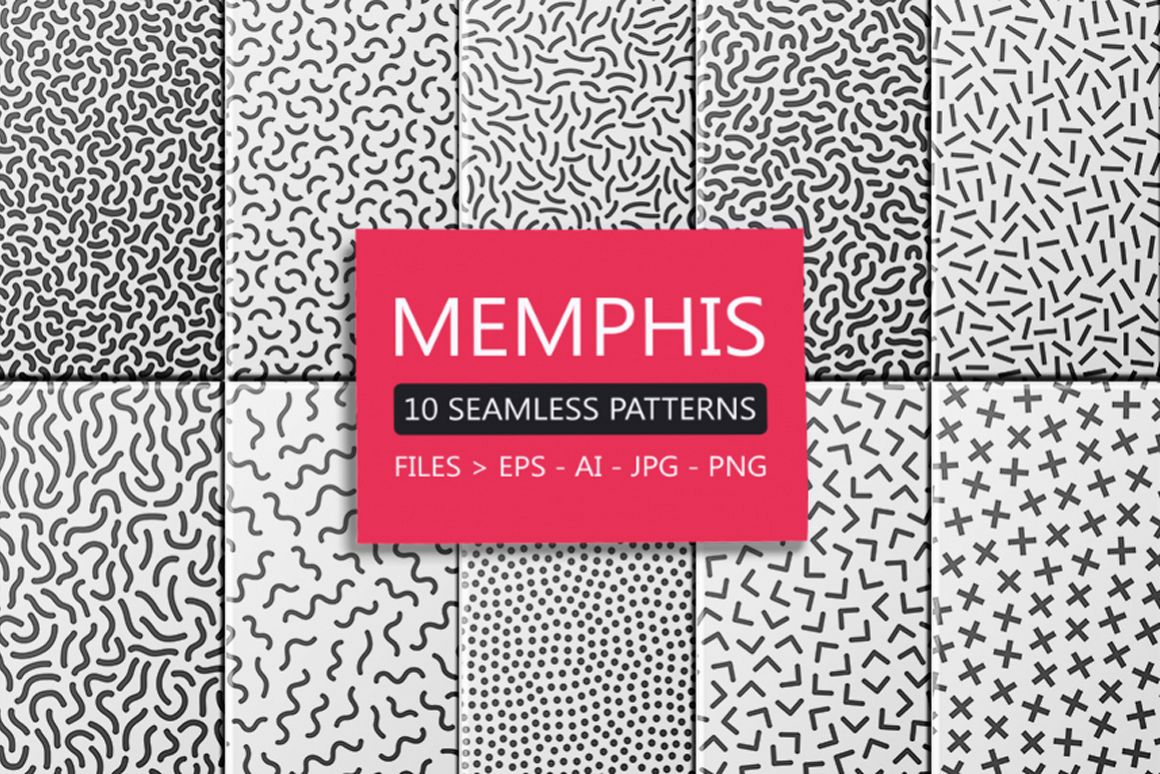 Memphis seamless patterns set - b&w. example image 1