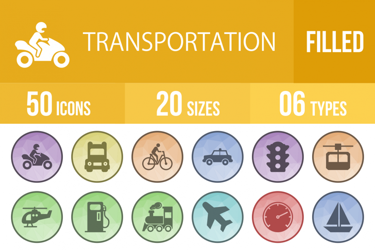 50 Transportation Filled Low Poly Icons example image 1