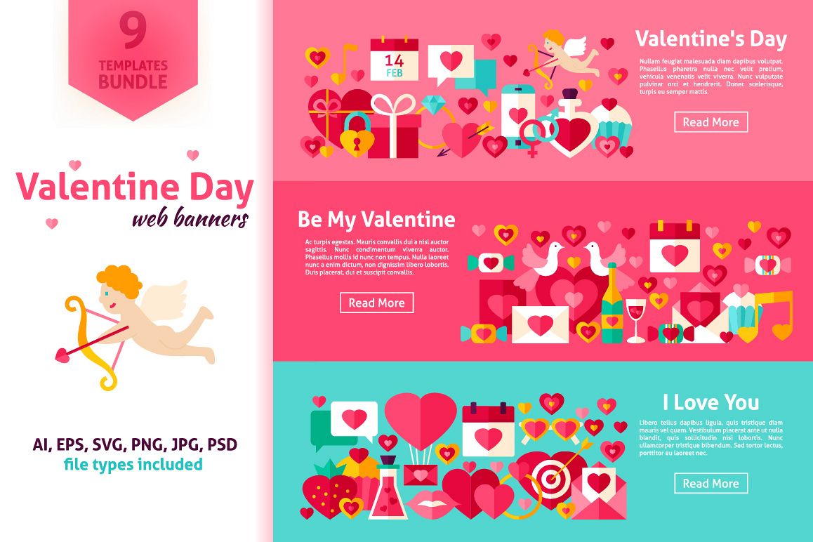 Valentine's Day Flat Banners example image 1